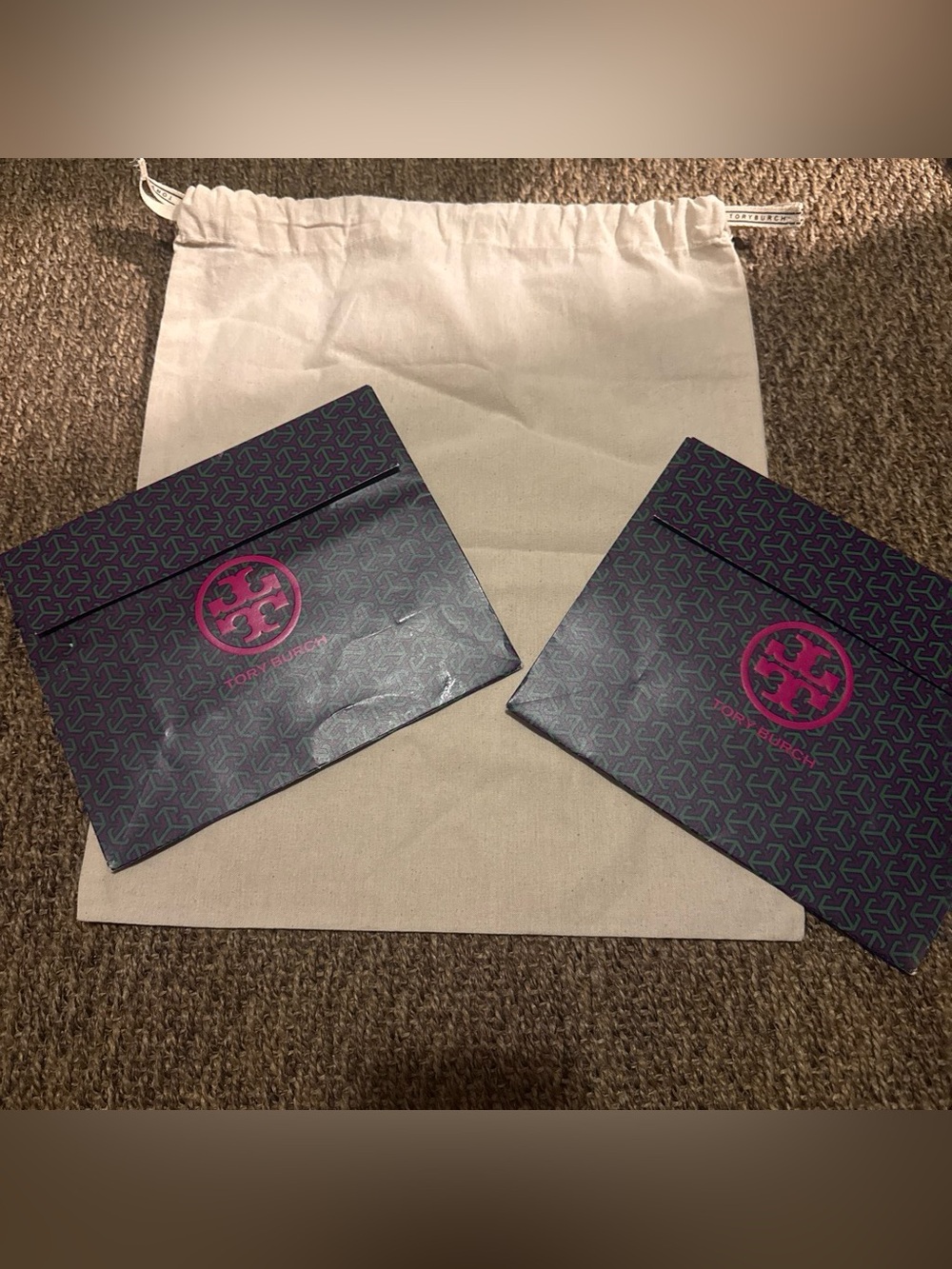 Tory Burch Navy & Pink Logo shopping bag and Dust Bag Set
